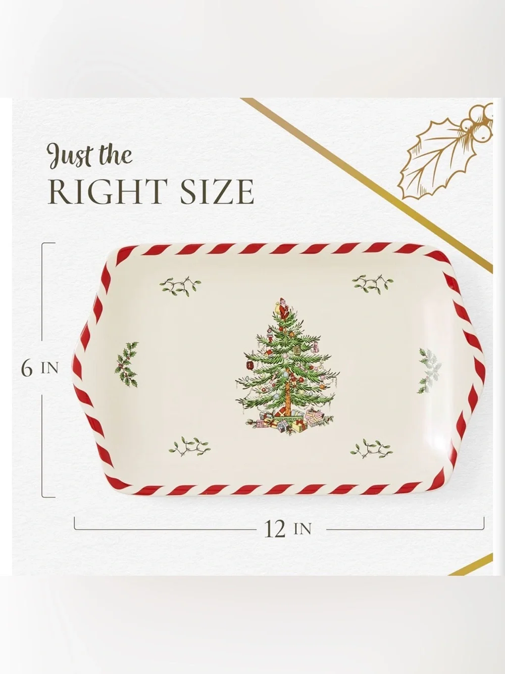 Spode Christmas Tree Porcelain Peppermint Dessert/Serving Tray , 12